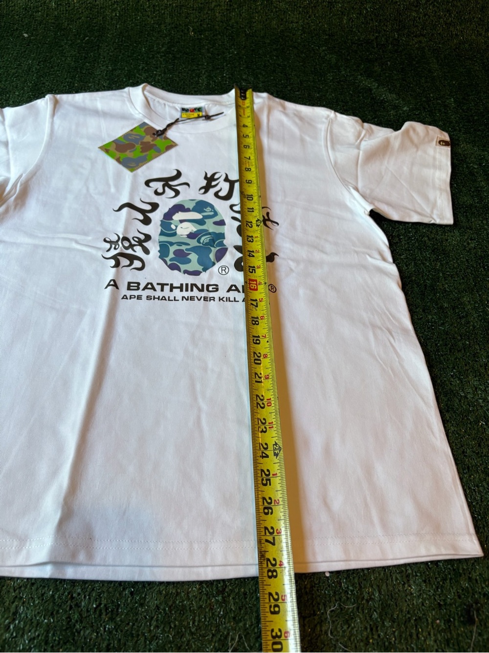 A Bathing Ape White Short Sleeve Tee with Blue/Green Camo Ape Head - Picture 5 of 9